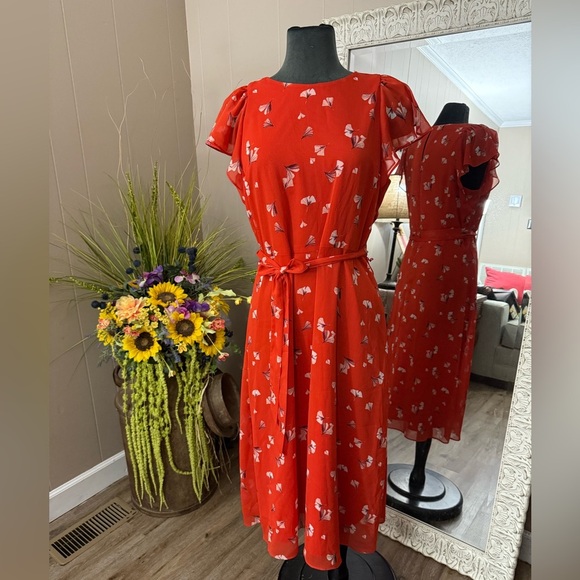 Banana Republic Red Floral Midi Dress - Picture 2 of 16